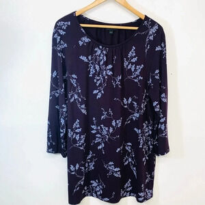 J Jill Wearever Top Tunic Woman Medium  Purple Floral Stretch Long Line 3/4 Slv